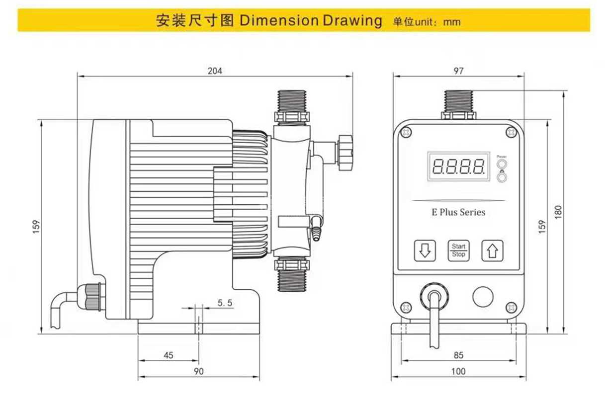 E Plus系列電磁式隔膜計量泵安裝尺寸圖 E Plus Series Dimension Drawing