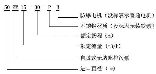 ZW無堵塞自吸式排污泵型號(hào)意義